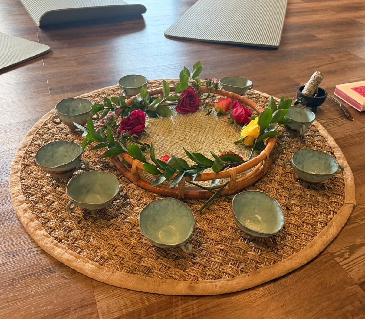 Women seated in a sacred cacao ceremony circle at Mindful Way Studio, Mokena Illinois — heart-centered breathwork and intuitive guidance event September 12 2026