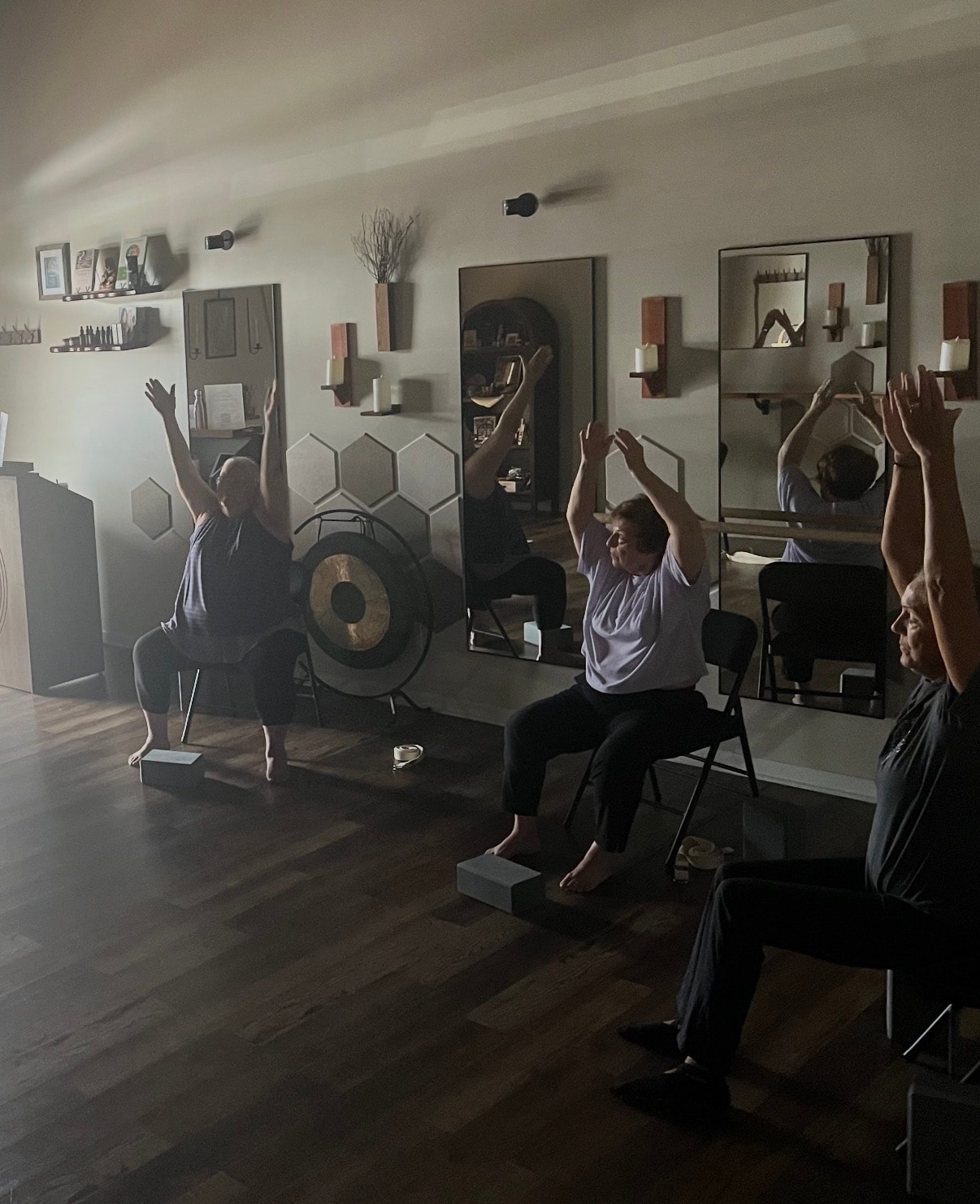 Ageless Adult Fitness class at Mindful Way Studio — adults lifting arms in movement